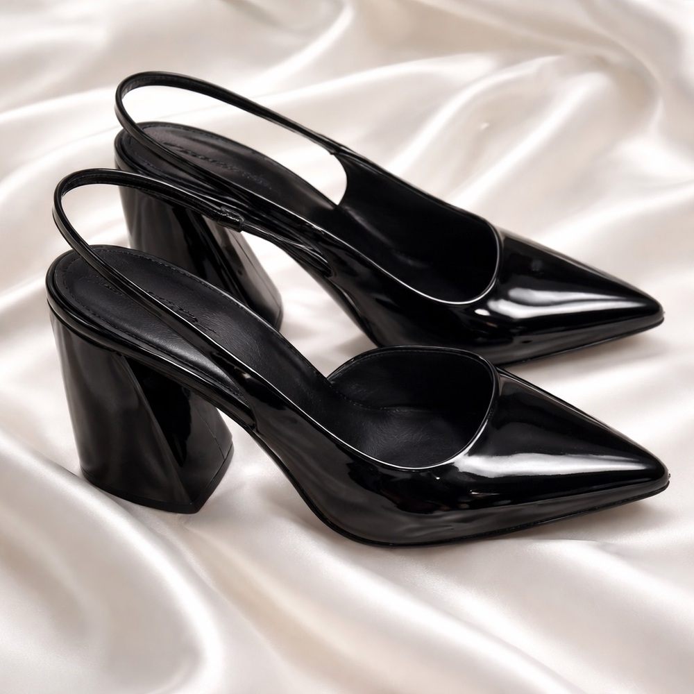 ASOS Black Patent Slingback Pointed Block Heel Pumps